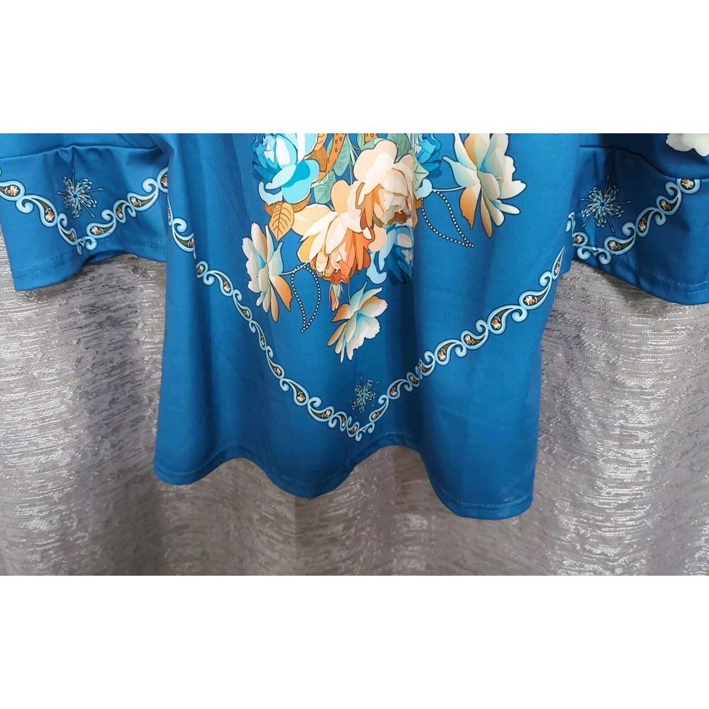 Women's Blue Floral‎ Off Shoulder Blouse Size Large - Picture 5 of 8